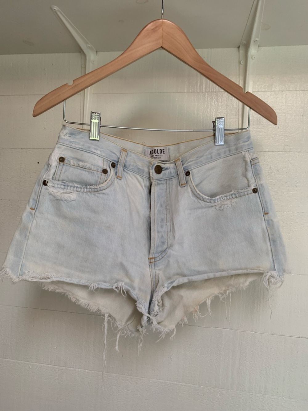 Agolde Light Blue Mid-Rise Cutoff Denim Shorts